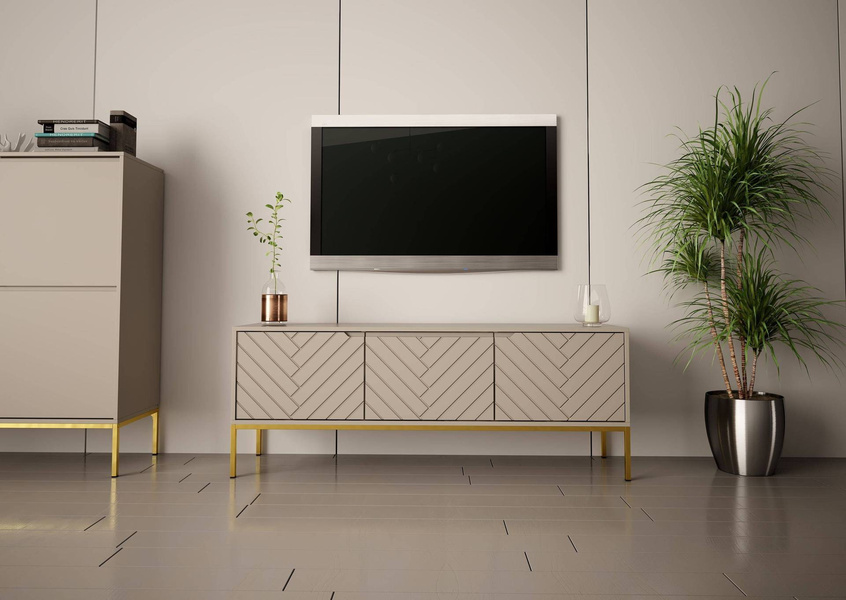 ASPEN-01 - Komoda RTV 3-drzwiowa Kaszmir Złoty Stelaż