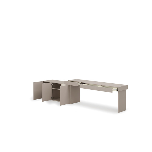 WOOW SET-WOS4P - Zestaw Komoda i Biurko Prawe Szampański/Dąb Vincenza Bielona/Clay Grey