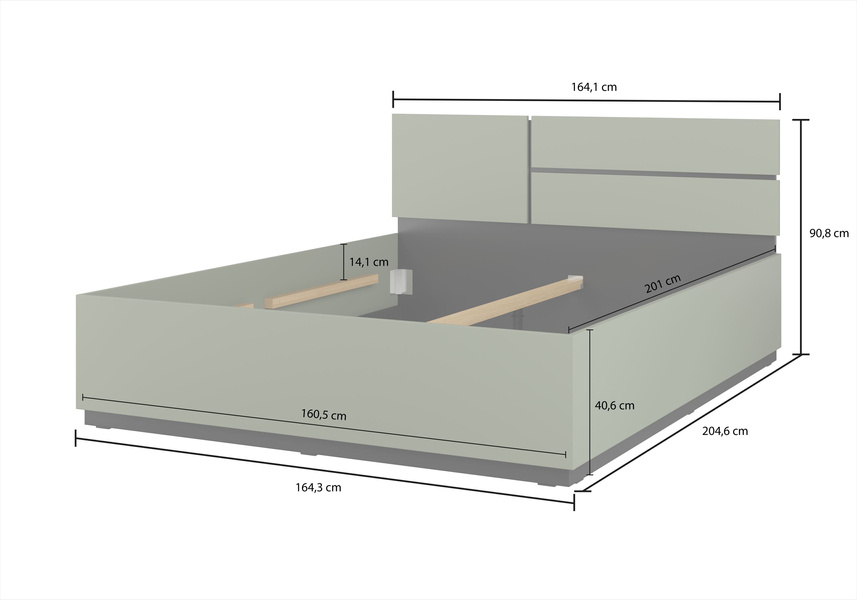 Cross S - Łóżko 160 cm Zgaszona Zieleń Czarny