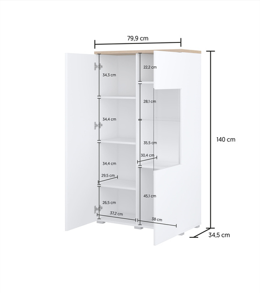 Modo - Witryna 2D Biały Mat Dąb Mauvella