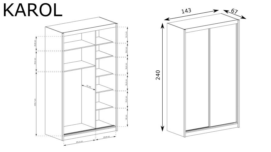 KAROL - Szafa 2D2S Drzwi Przesuwne Kraft Złoty