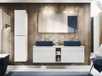 Zestaw ICONIC WHITE 2x60 z  granatowymi umywalkami KAMA, lustrem Juliet i Oświetleniem LED