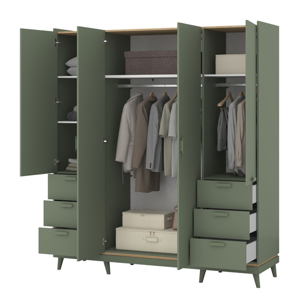 Scandi - Szafa 4D6S Zgaszona Zieleń Dąb Olejowany