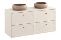 Zestaw Szafka Pod Umywalkę z Blatem 120 cm 4 Szuflady i 2 Umywalki Nablatowe Donna Sand