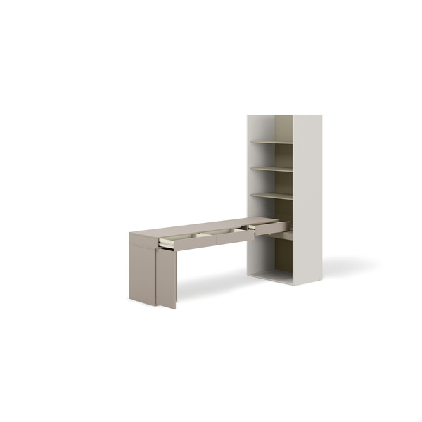 WOOW SET-WOS9LE - Zestaw Kontenerek i Biurko Lewe/Regał Szeroki Szampański/Eukaliptus/Clay Grey