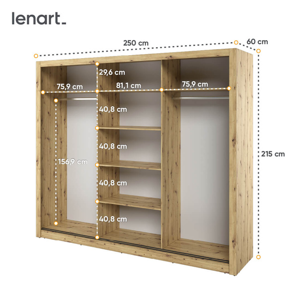 ARTI AR-02 - Szafa Przesuwna 3-drzwiowa Dąb Artisan