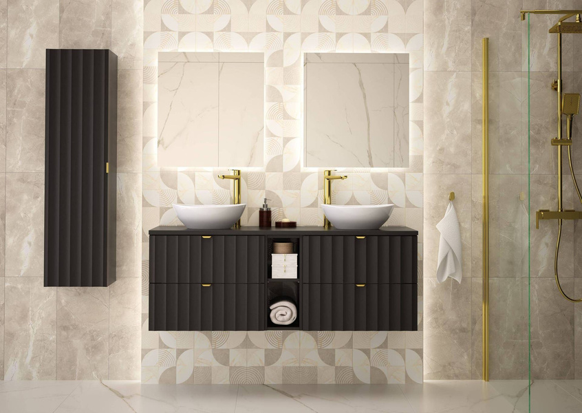 ARCOS-06 - Szafka pod Umywalkę z Blatem i Regałem 4S 140cm Czarny Mat Zestaw-7