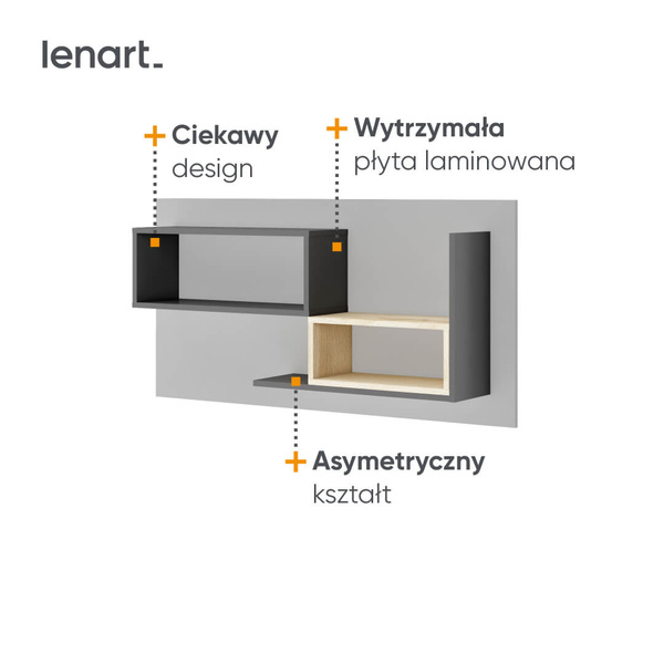 POK PO-10 - Półka Wisząca Grafit/Buk Ibsen/Szara Jasna