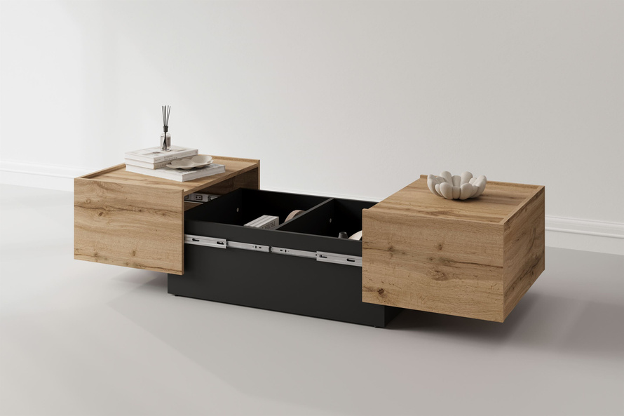 Eko - Stolik Kawowy Rozsuwany Dąb Wotan Czarny Onyx