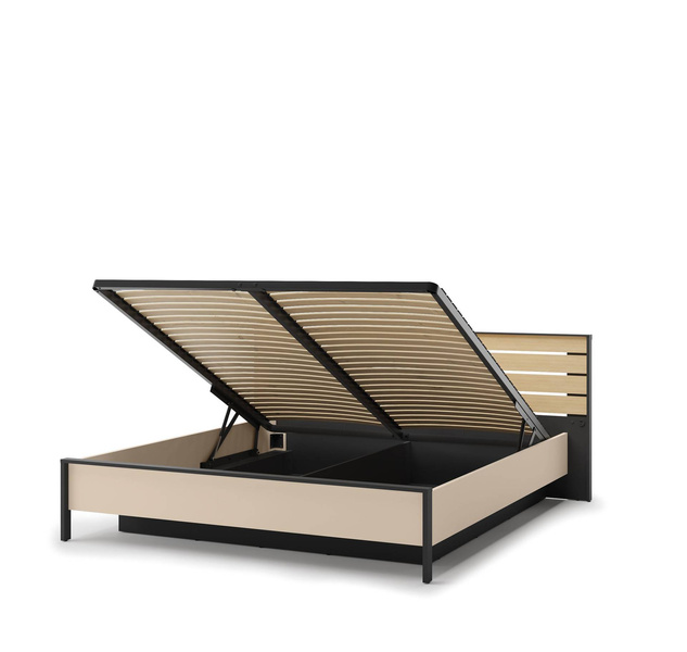 ENNA EN-02(180) - Łóżko 180 cm ze Stelażem i Oświetleniem LED Beżowy Czarny