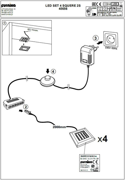 Oświetlenie LED 4 Sztuki Barwa Biała