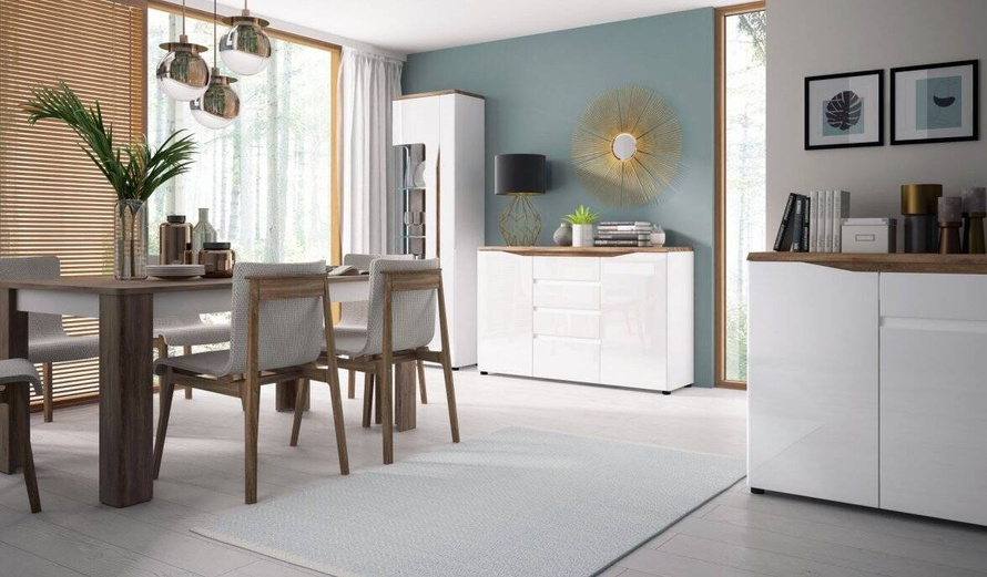 Toledo TOLK01 - Komoda 2D4S Biała/Stirling Oak