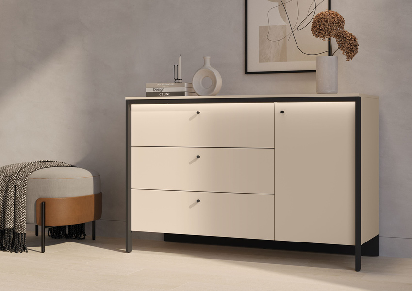 ENNA EN-04 - Komoda 1D3S z Oświetleniem LED Beżowy Mat Czarny Mat