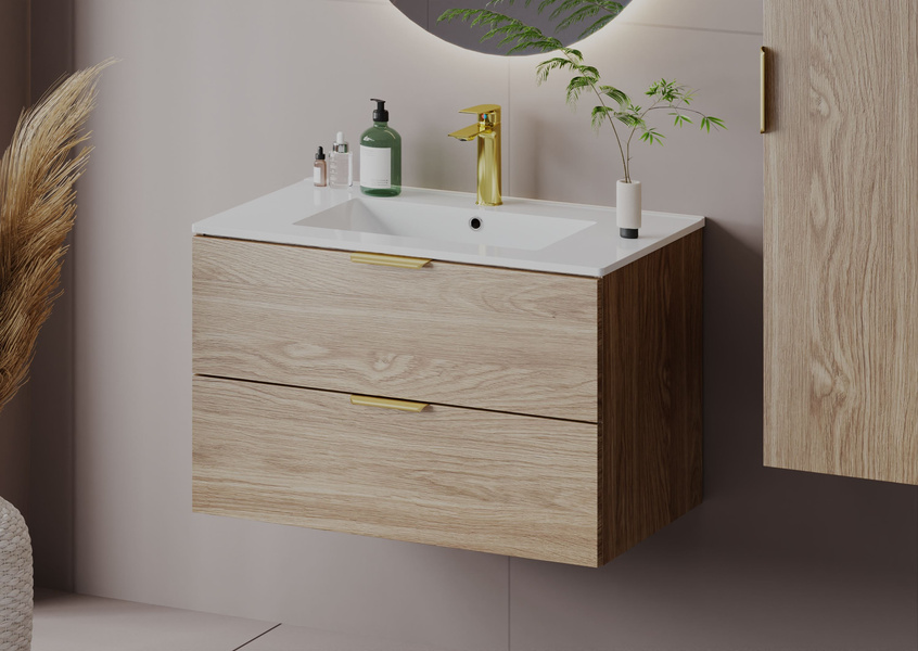 PILE-01 Szafka Pod Umywalkę 2S 80 cm Dąb Olejowany