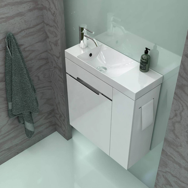 Oristo Szafka z Umywalką Prawa 55 cm SILVER UNI Biały Połysk Listwa Chrom Połysk