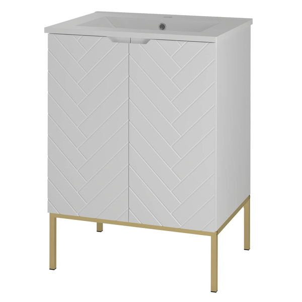 ASPEN-09 - Szafka z Umywalką 2D 60cm Biały Mat Zestaw-3 Złoty Stelaż