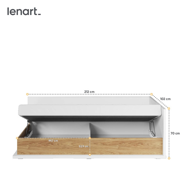 SIMI MS-09P - Łóżko 90 cm Prawe z Materacem Białe/Hikora Naturalna