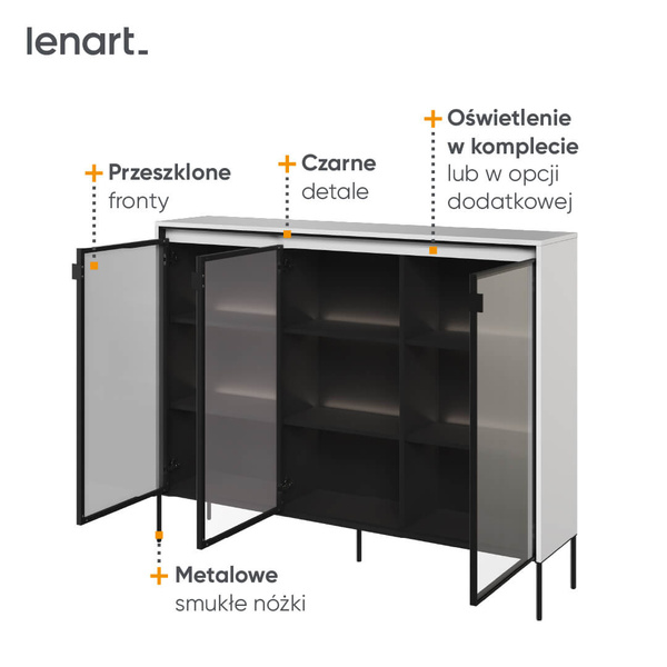 TREND TR-08 - Komoda 3-drzwiowa Z Oświetleniem Biała/Czarna