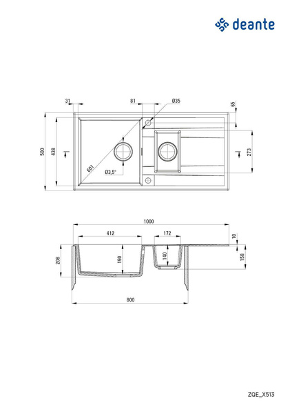 Zlewozmywak granitowy 1.5-komorowy z ociekaczem Eridan