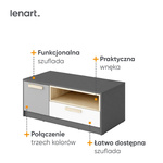 POK PO-11 - Szafka RTV 1D1S Grafit/Buk Ibsen/Szara Jasna