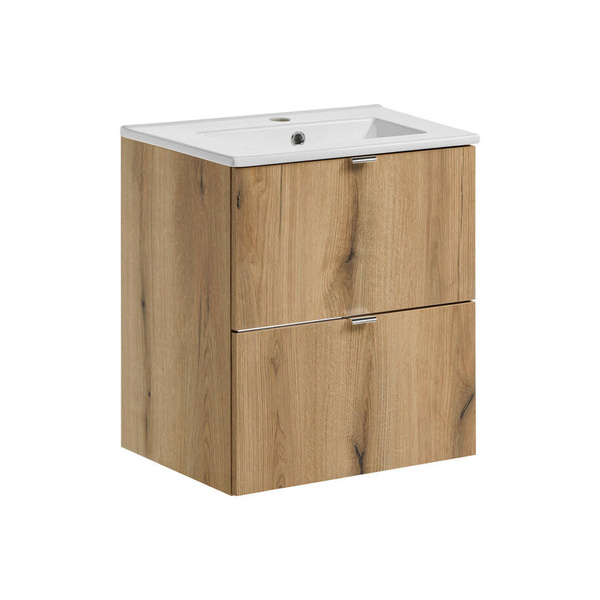 Zestaw Szafka z Umywalką Meblową 50 cm Nova Oak Dąb Cost Evoke Biały Połysk