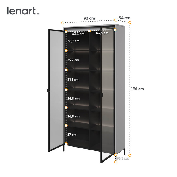 TREND TR-07 - Witryna 2-drzwiowa Z Oświetleniem Szara/Czarna