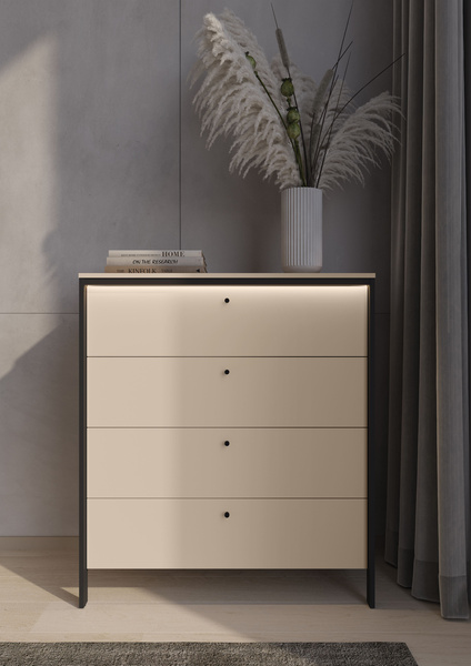 ENNA EN-03 - Komoda 4S z Oświetleniem LED Beżowy Mat Czarny Mat