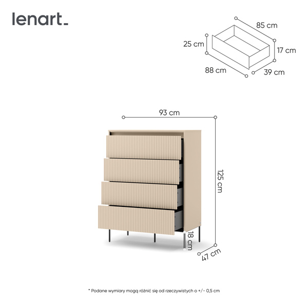 TREND TS-04 - Komoda 4S z Oświetleniem LED Beż Piaskowy Czarny Mat