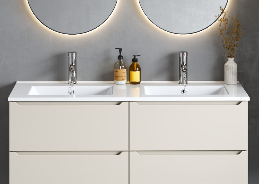 SONA-120 - Umywalka Meblowa Ceramiczna Dwukomorowa 120 cm Biały Połysk