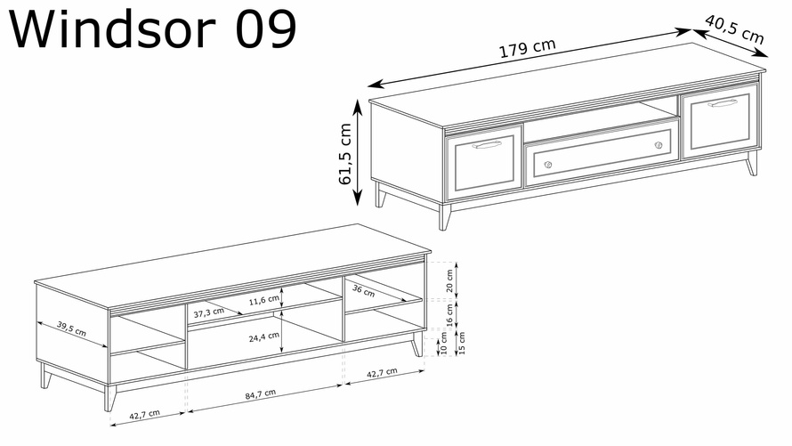 WINDSOR-9 - Komoda RTV 2D1S Cashmere