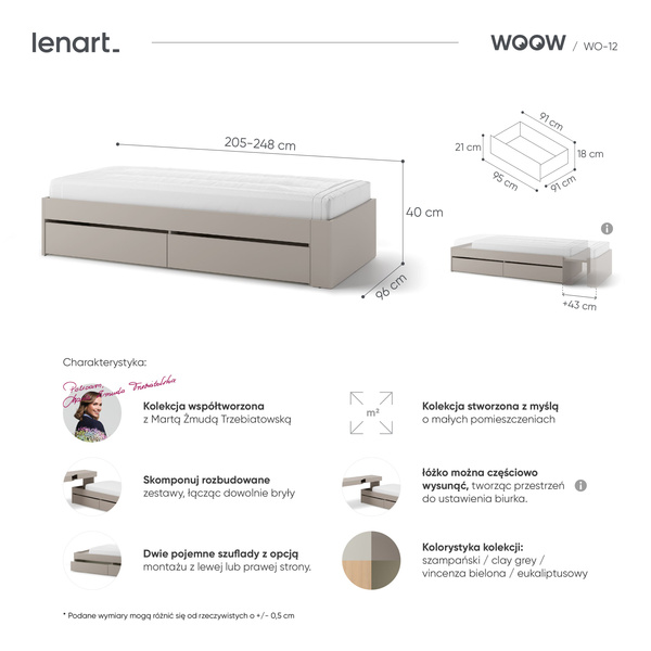 WOOW WO-12 - Łóżko Rozkładane Clay Gray