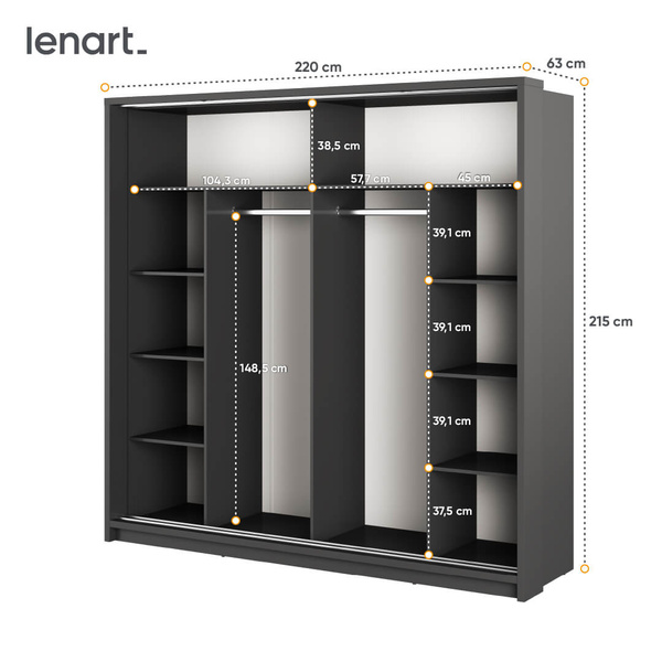 ARTI AR-14 - Szafa Przesuwna 2-drzwiowa Z Oświetleniem Czarna