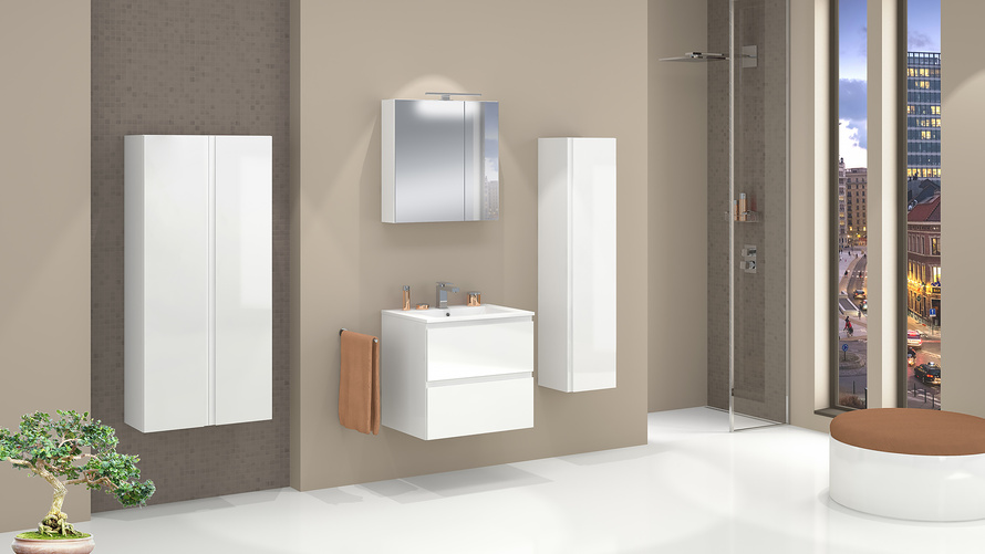 Astor Zestaw Reno 60 cm Szafka z Umywalką 2S Biały Połysk