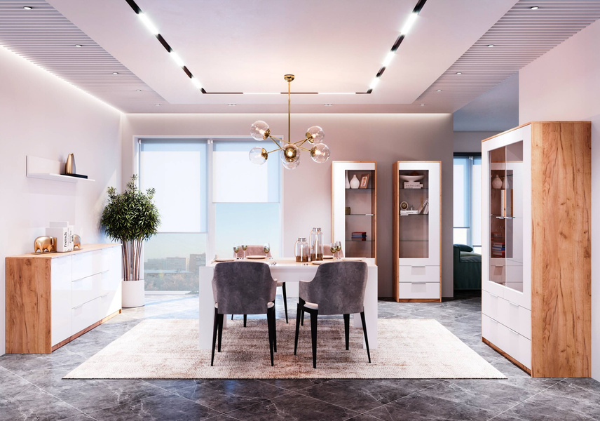 Asti AS-111-WB - Witryna 1D2S Dąb Craft Biały Połysk