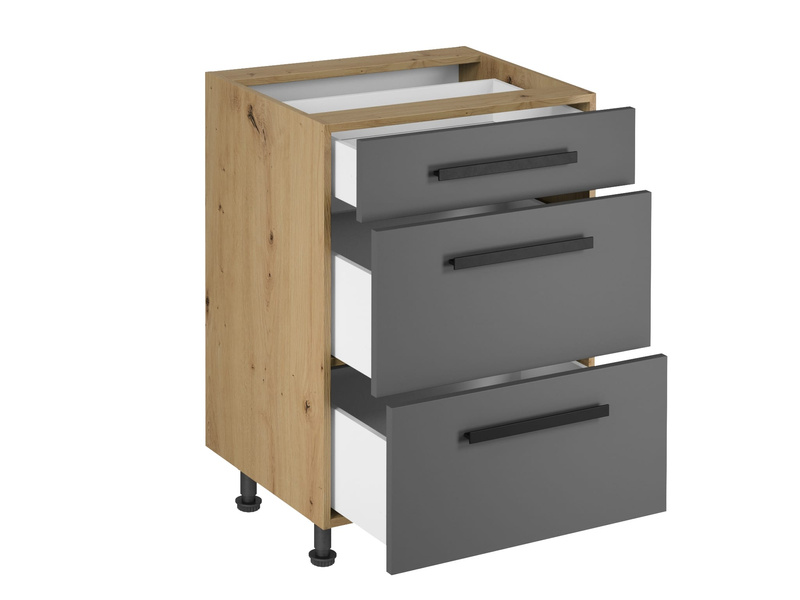 Szafka Kuchenna Dolna 3 Szuflady D60S3 Uchwyt Klasyczny Langen Grey