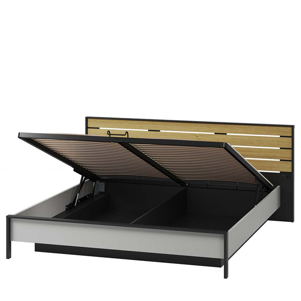 GRIS GS-02 - Łóżko 180 cm Ze Stelażem Szare/Czarne