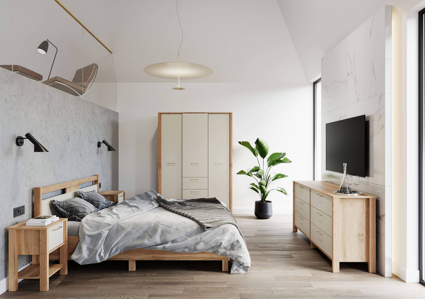 Indygo B2S - Biurko 2 Szuflady Dąb Wotan/Beżowy