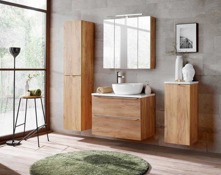 Szafka z umywalką 80 cm Capri dąb 821 z białym blatem