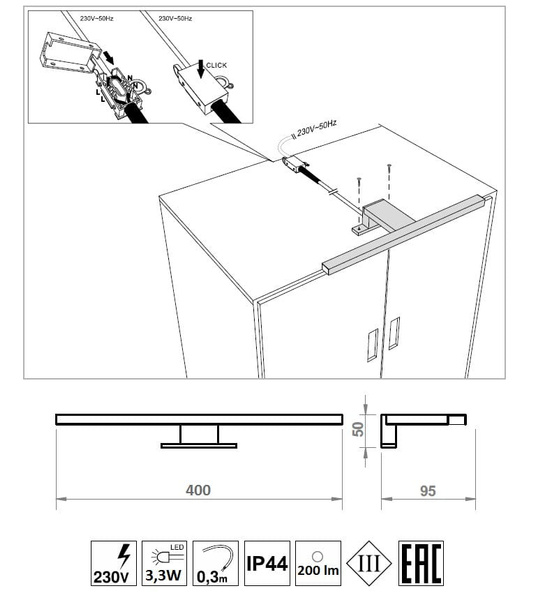 ALA - Lampa LED Nad Szafkę 40 cm Czarny 230V IP44