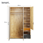 QUBIC QB-02 - Szafa 3D1S Z Oświetleniem Dąb Artisan/Stal/Silk Flou