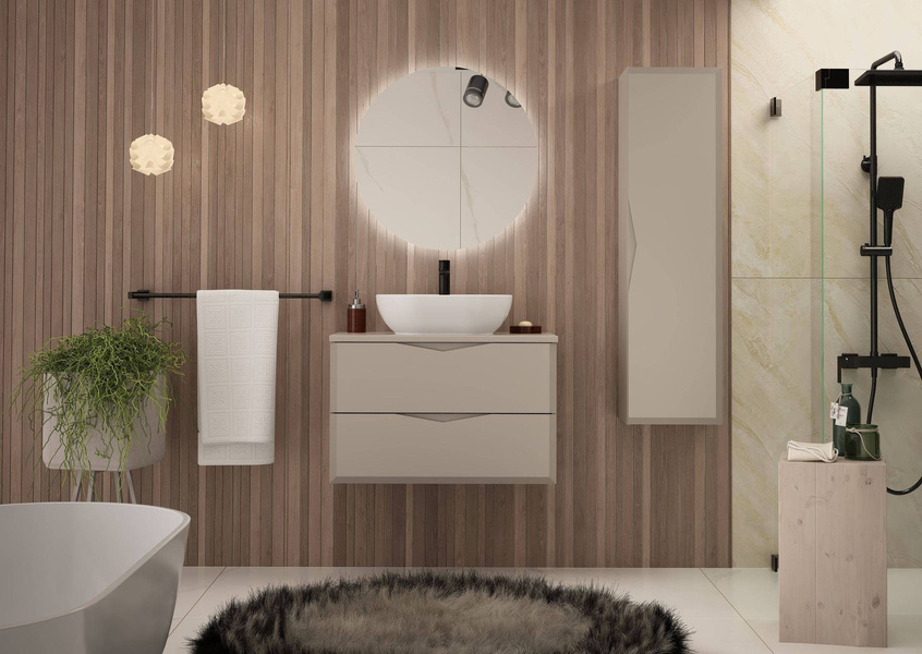 DELICA-01 - Szafka pod Umywalkę z Blatem 2S 80cm Kaszmir Zestaw-1