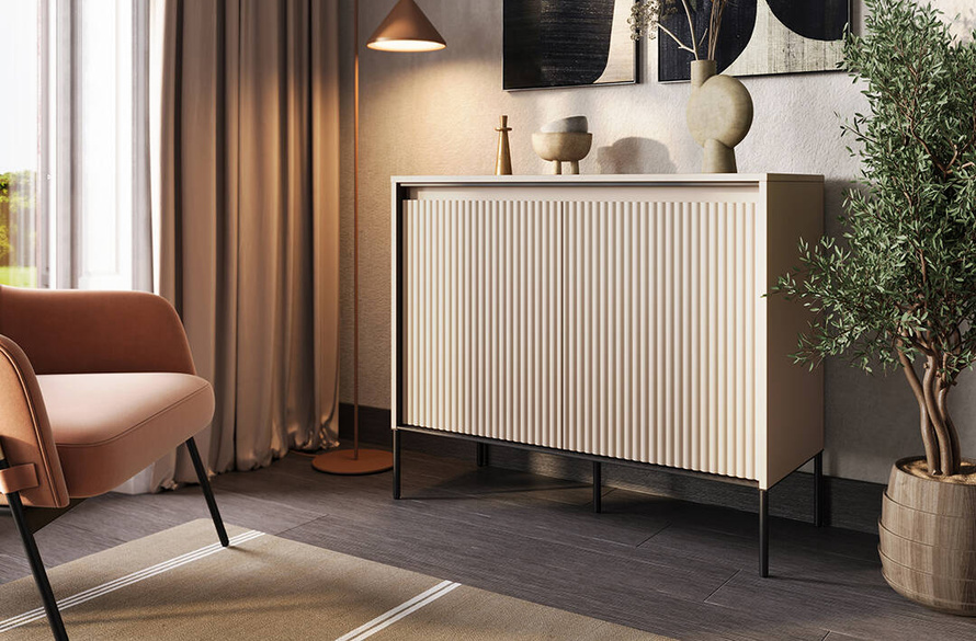 TREND TR-02 - Komoda 2-drzwiowa Z Oświetleniem Beż Piaskowy/Czarny