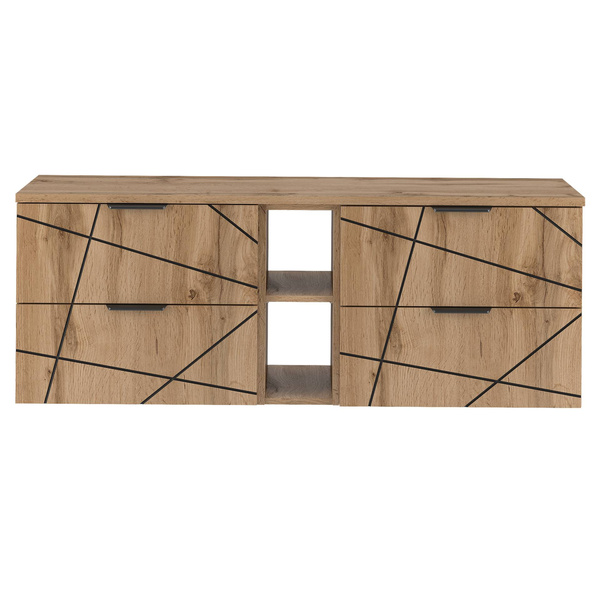 WOOD-02 - Szafka pod Umywalkę z Blatem i Regałem 4S 140cm Dąb Wotan Zestaw-7