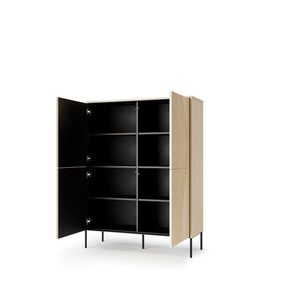 FLOW FW-02 - Komoda 4D z Oświetleniem Dąb Vincenza Bielona Czarny Mat