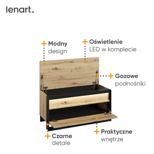 QUANT GARDEROBA QG-03 - Szafka Na Buty Z Oświetleniem Dąb Artisan/Czarna