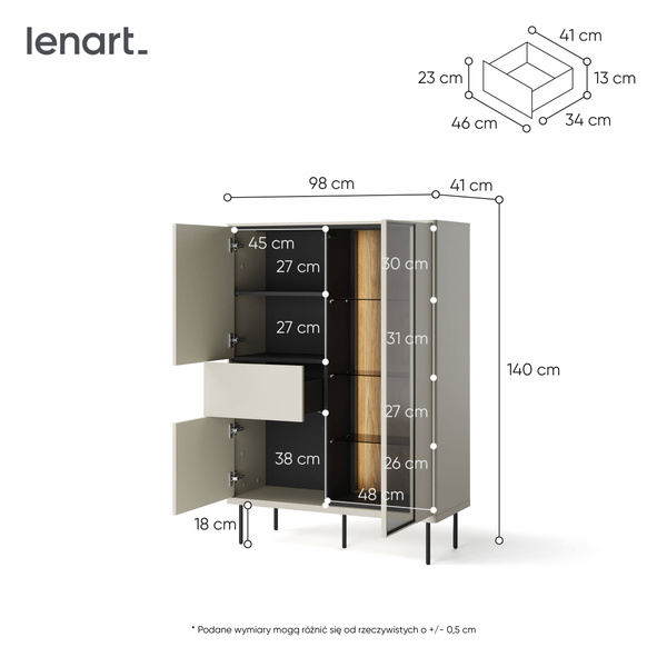 EPIRO EP-02 - Witryna 2D1S1W z Oświetleniem Kaszmir Dąb Ciemny