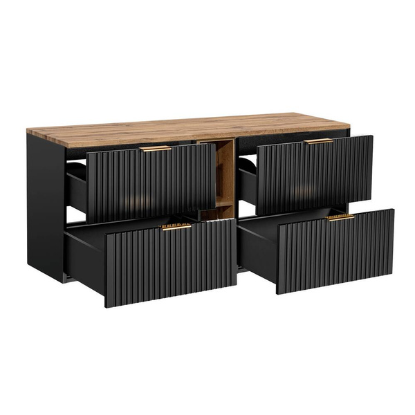 Zestaw 140 cm ADEL BLACK z Podwójna Szafka , Regałem Dolnymi Blatem