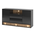 VISION-02 - Komoda 2D2S z Oświetleniem LED Czarny Mat Dąb Wotan Mat Czarny Połysk