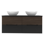 AVELLA-02 - Szafka pod Umywalkę z Blatem 4S 120cm Czarny Mat Orzech Zestaw-6