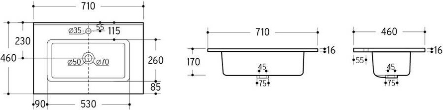 GO 70-8095 umywalka meblowa 71 x 46 cm
